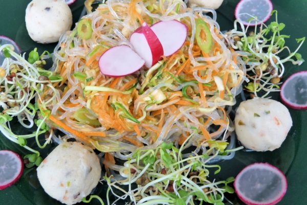 frischer Kelp-Noodle-Salat mit scharfen Gemüsen