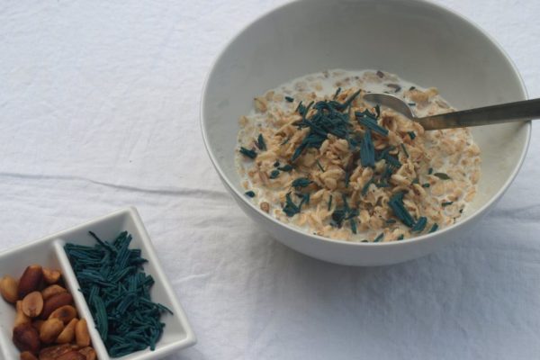 kerniges Porridge mit Spirulina-Granulat