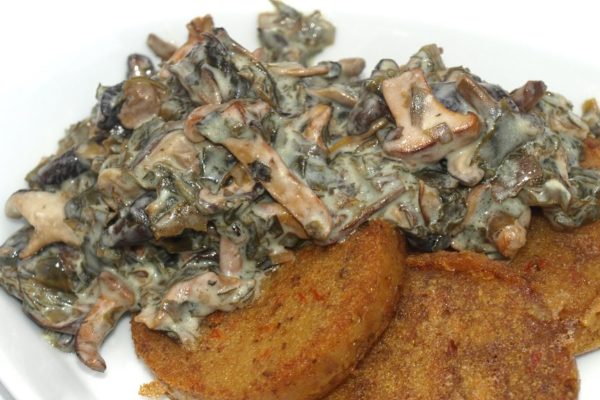 Servietten Knödel mit Schwammerl und Algerl