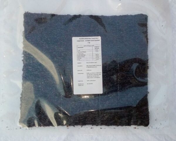 ALGENLADEN Raw Sushi Nori ungeröstet - 10 Blatt Gold-Qualität – 25g
