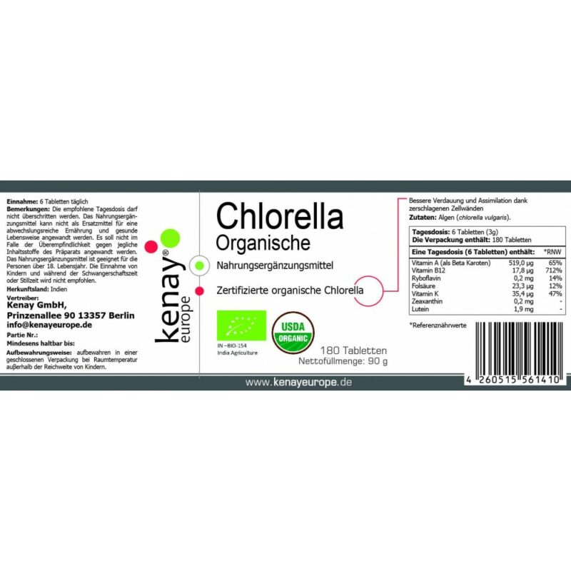 Chlorella Tabletten Etikett
