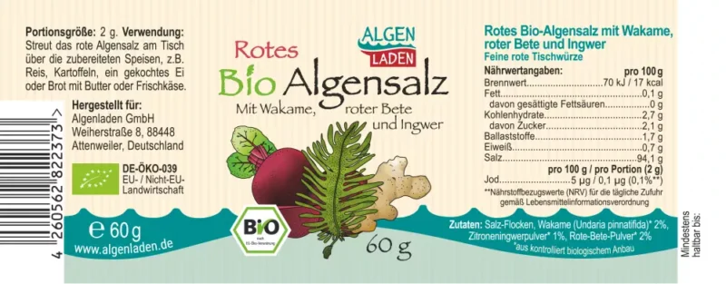 ALGENLADEN rotes BIO-Algensalz 60g Etikett